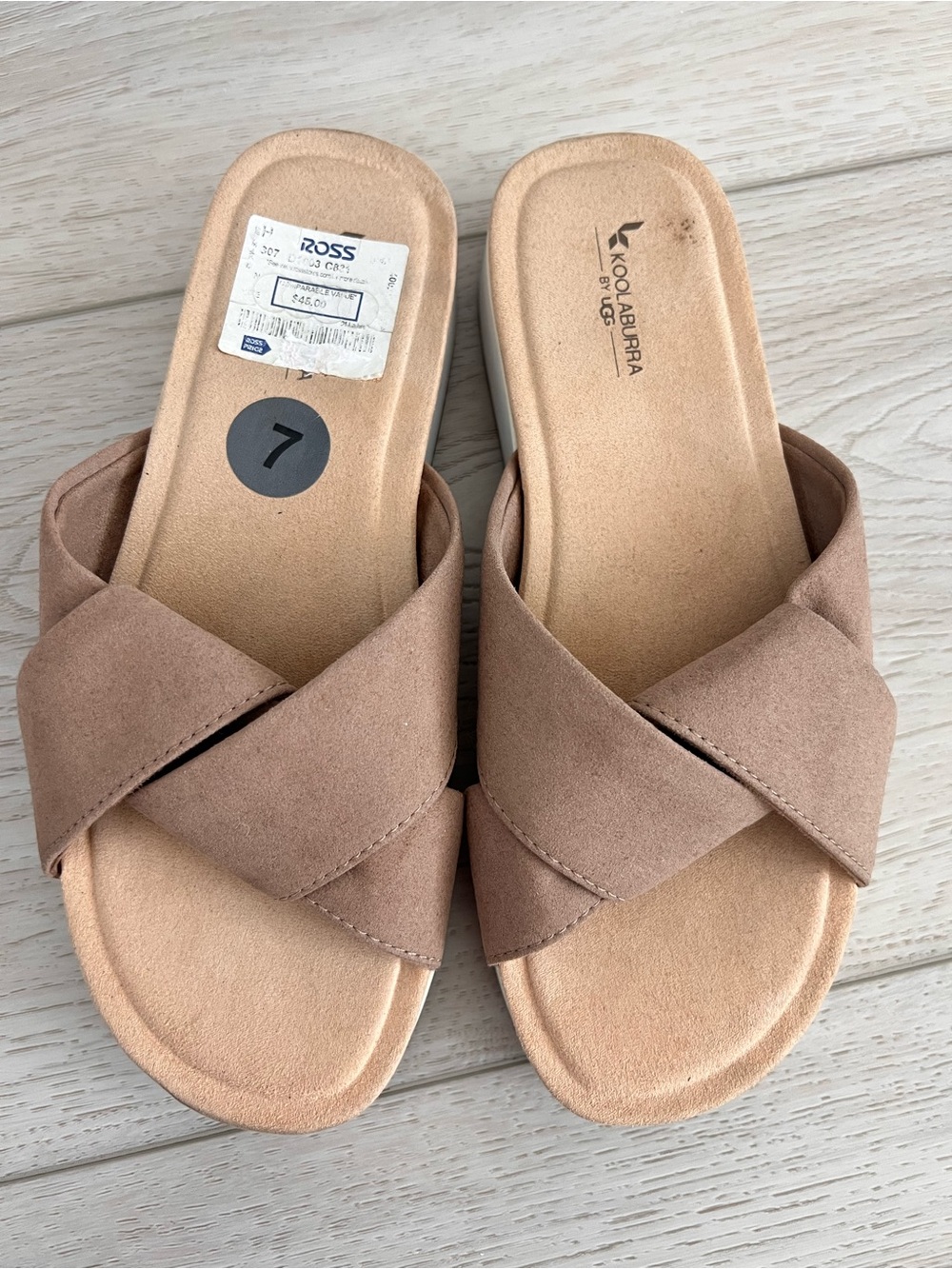 Koolaburra Taupe Crossover Slide Sandals